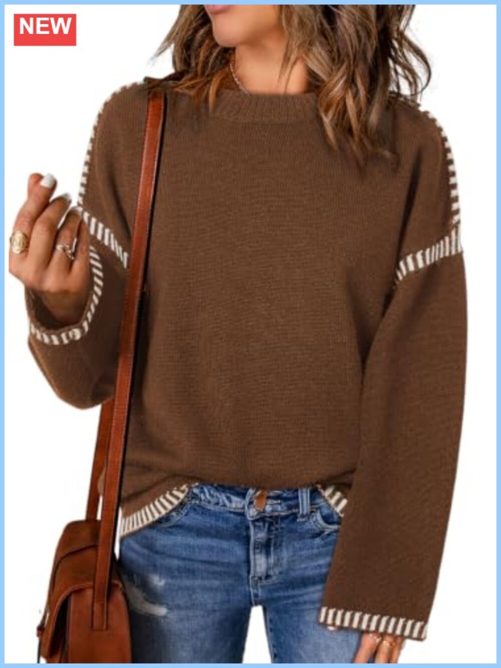 Oversized Crewneck Long Sleeve Cable Knit Pullover Sweater